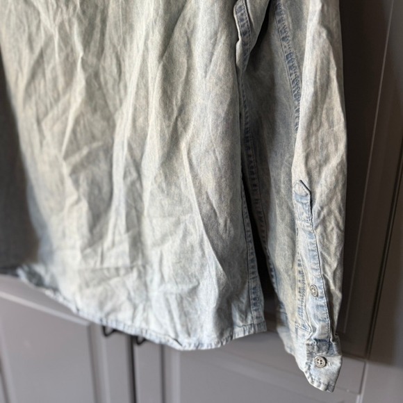 AMERICANINO Italy Mens Blue Acid Wash Band Collar Button Up L/S Shirt, Blue,S - Picture 9 of 10